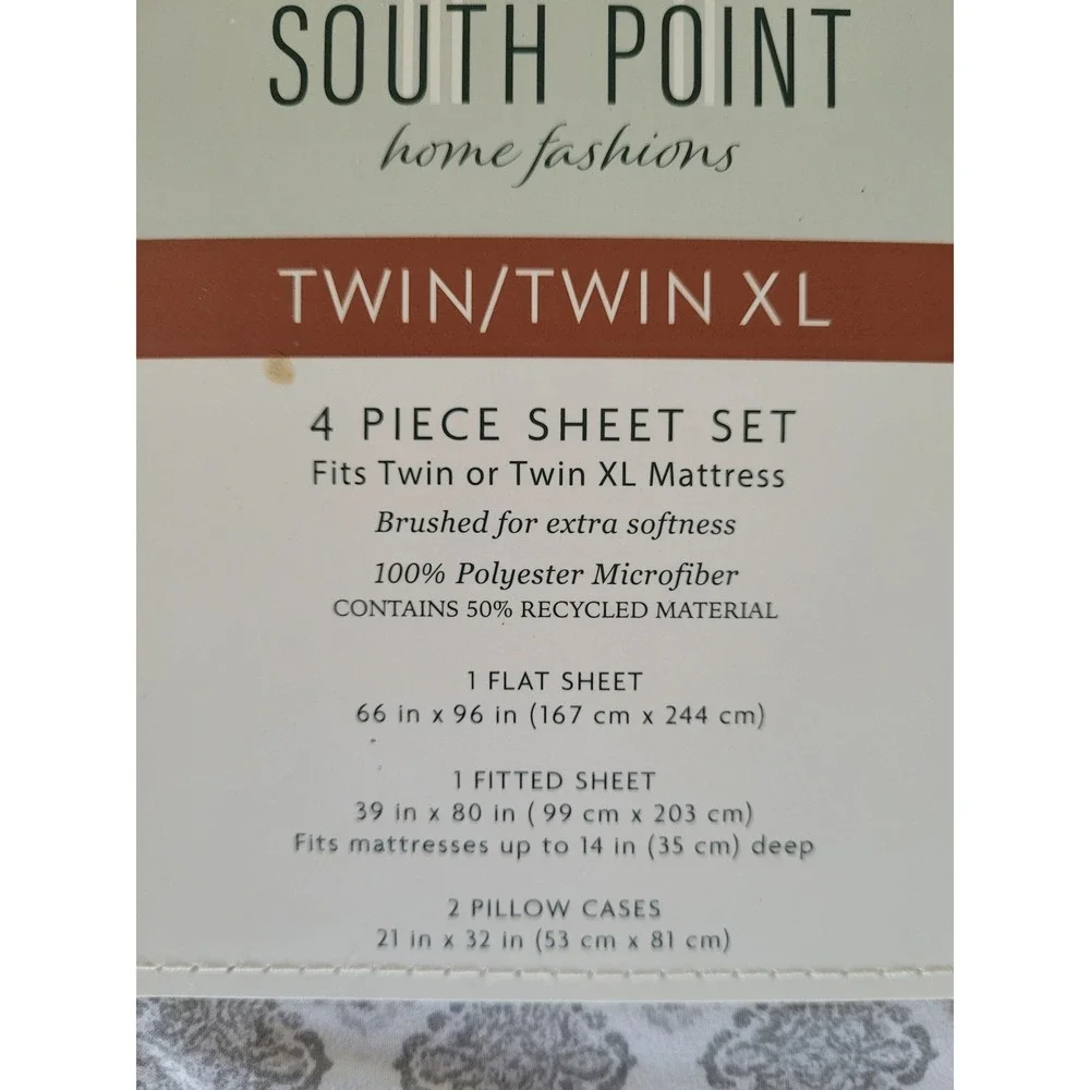 South Point Home Fashions Twin Twin XL 4 Piece Sheet Set Grey Medallion #4
